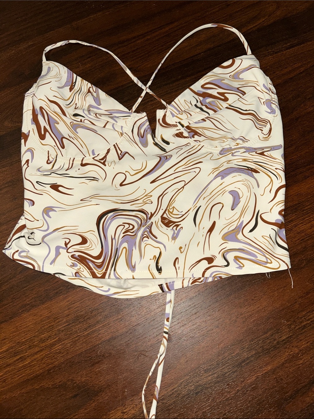 Marble-Print Cream Spaghetti-Strap Cropped Top